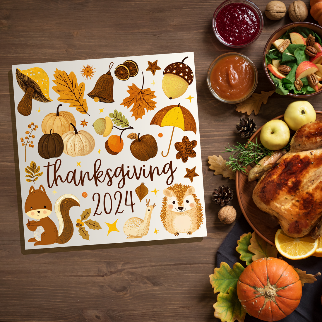 Happy Thanksgiving - Autumn Mosaic Edition - Thanksgiving Collection - Cotton Twill Napkin